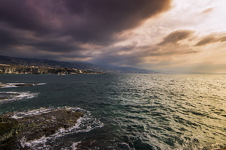 body of water under nimbus clouds thumbnail