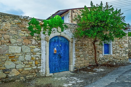 blue wooden door closed thumbnail