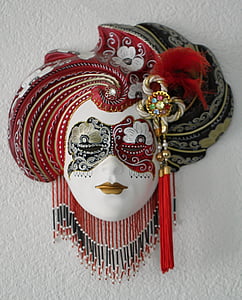 white, red, and blue masquerade mask thumbnail
