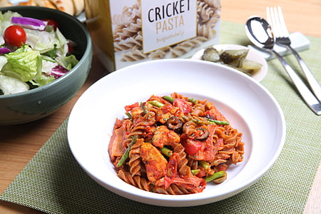 Cricket pasta on plate thumbnail