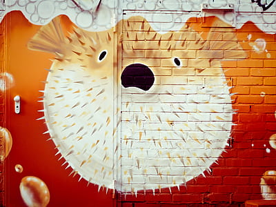 white fish with thorn in graffiti wall thumbnail