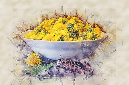 yellow flowers in bowl painting thumbnail