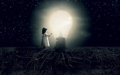 girl holding turned on light bulb during nighttime illustration thumbnail