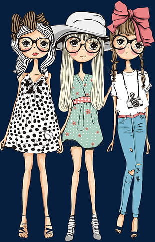 Three beautiful girls, three girl illustration PNG clipart