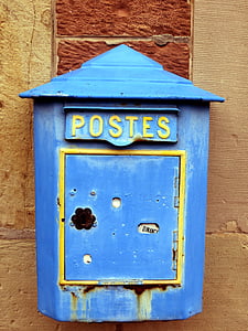 blue and yellow metal mailbox thumbnail