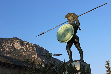 spartan statue facing mountains thumbnail