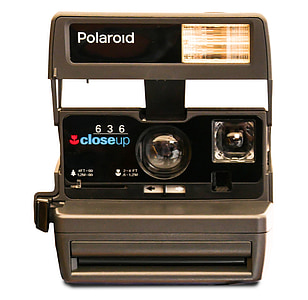 black and gray Polaroid 636 instant camera with white background thumbnail
