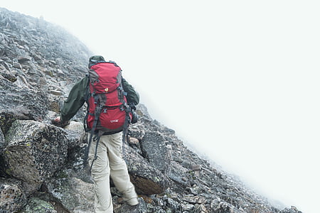 man wearing red hiking backpack doing hiking thumbnail