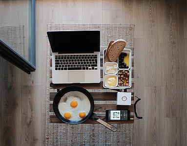 flat lay photography of MacBook and food thumbnail