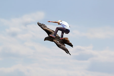 man riding on bird on the sky thumbnail