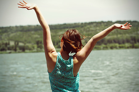 photo of woman wearing teal racer back top thumbnail
