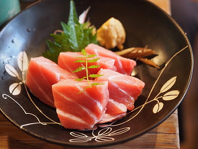 salmon sushi dish on brown ceramic plate thumbnail