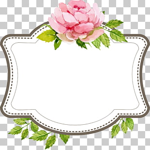 Wedding Engagement , Beautiful wedding text label border, pink flower accent white board illustration PNG clipart