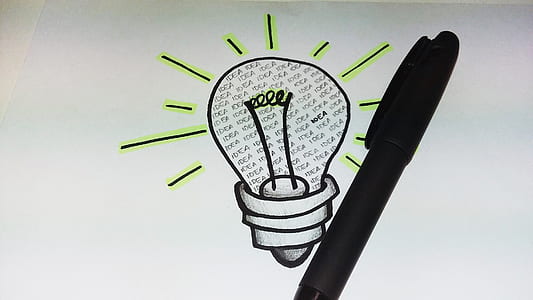 lighted lightbulb sketch with pen thumbnail