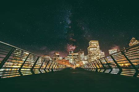 gray steel bridge during night time thumbnail