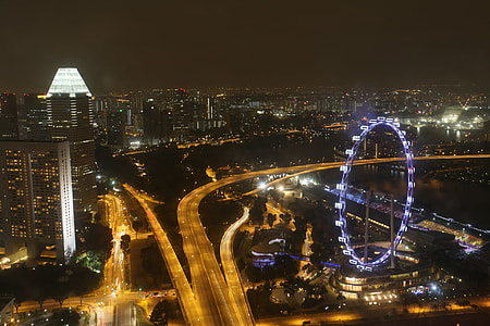 areal view of city lights with ferris wheel thumbnail
