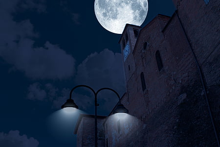 night, luna, sky, full moon, clouds, flare thumbnail