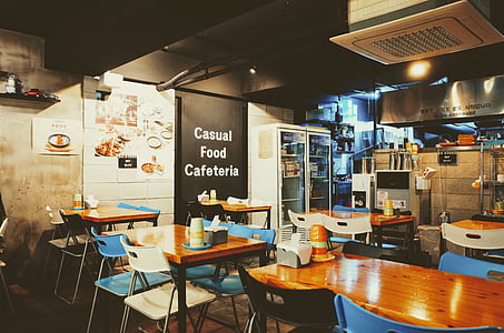 casual food cafeteria interior with lights thumbnail
