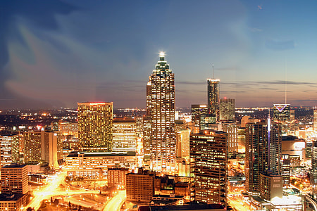 Towers and Skyscrapers lighted up at Night in Atlanta, Georgia thumbnail