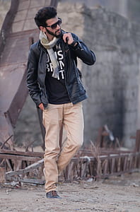 man wearing black leather jacket thumbnail