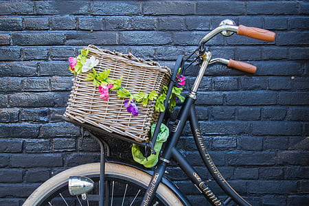 black city bicycle with basket thumbnail