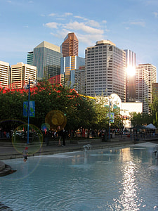 Downtown Calgary seen from Eau Claire in Alberta, Canada thumbnail