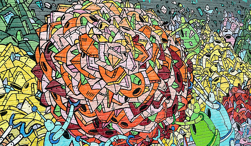 red and multicolored abstract wall graffiti thumbnail