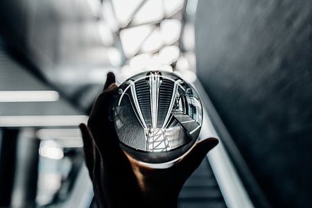 person holding clear glass sphere thumbnail