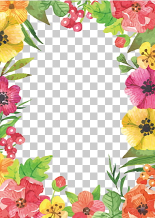 Flower , Watercolor flowers border, floral frame with blue background illustration PNG clipart