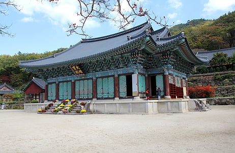 blue and brown traditional house near mountain thumbnail