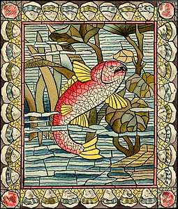 red and yellow fish stained glass art thumbnail