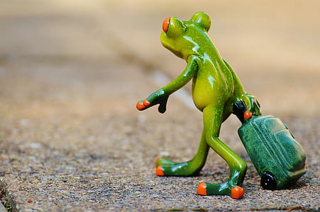photo of tree frog holding luggage ceramic figurine thumbnail