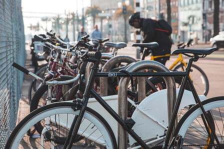 black bicycles on parking area thumbnail