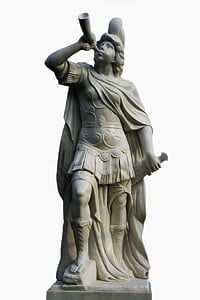 knight holding sword and horn statue thumbnail