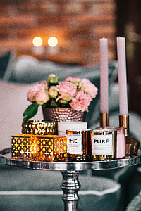 Side table with pink decorations thumbnail