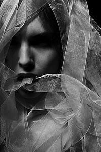 grayscale photo of woman wearing mesh veil thumbnail