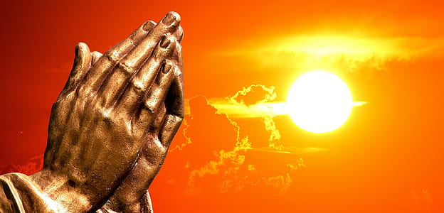 praying hands and golden hour digital wallpaper thumbnail