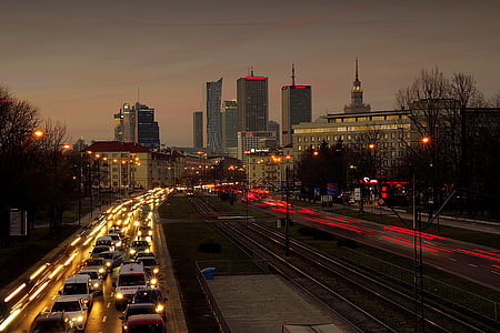 warsaw, city, street, traffic, night, sunset thumbnail