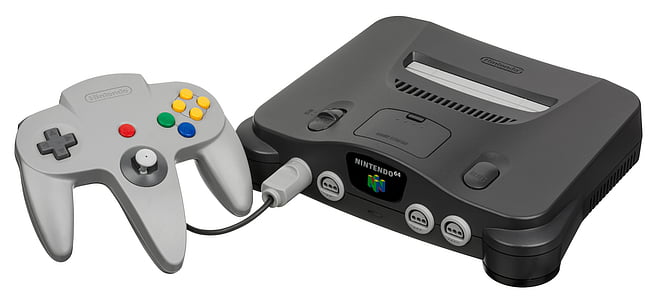 black Nintendo 64 beside gray controller thumbnail