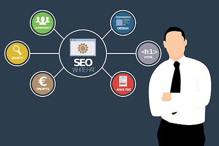 Illustration of SEO professional with icons. thumbnail