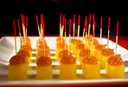cube desserts with sticks on plate thumbnail