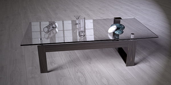 glasses on top of rectangular glass-top coffee table thumbnail
