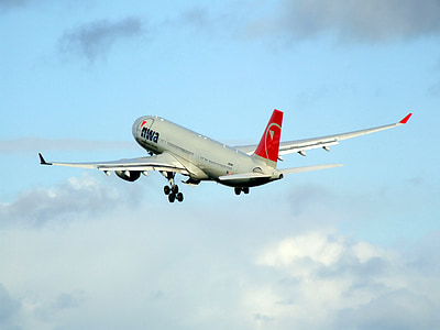 grey and red Nwa airliner thumbnail