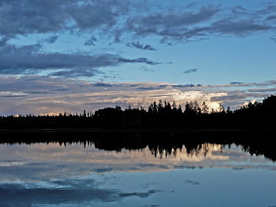 body of water near green trees under blue sky thumbnail