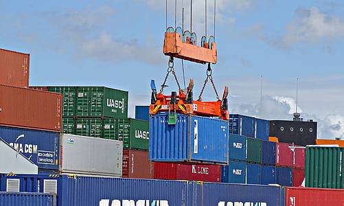 orange heavy equipment piling container vans thumbnail