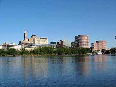 Downtown Skyline beyond the lake in Hartford, Connecticut thumbnail