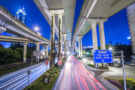 Highway Bridges with lights at night in Shanghai, China thumbnail