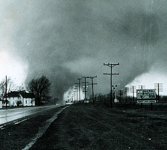 Twin Tornados hitting Goshen in 1965, Indiana. thumbnail