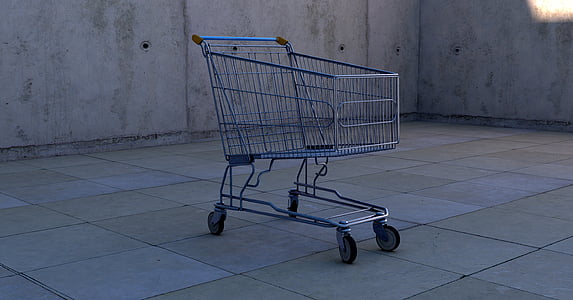 gray shopping cart on gray tile floor thumbnail