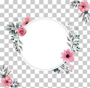 Wedding invitation frame, A pink border of water, pink floral PNG clipart